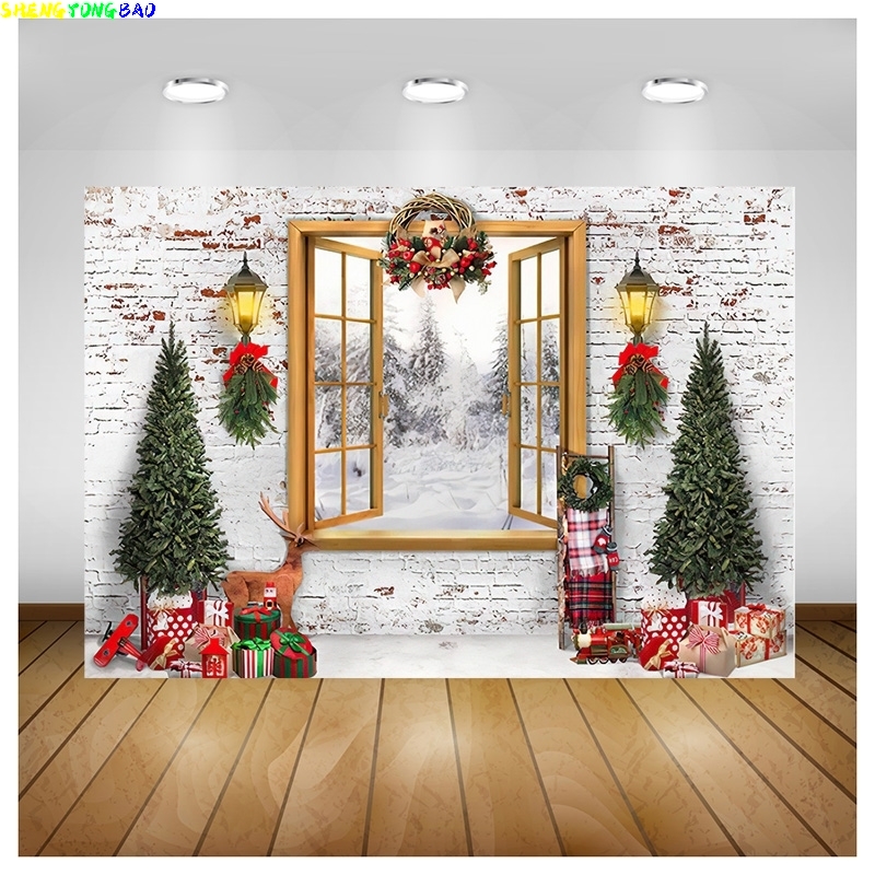 Photography Backdrop Muslin - Vinilo personalizado árbol de Navidad ventana