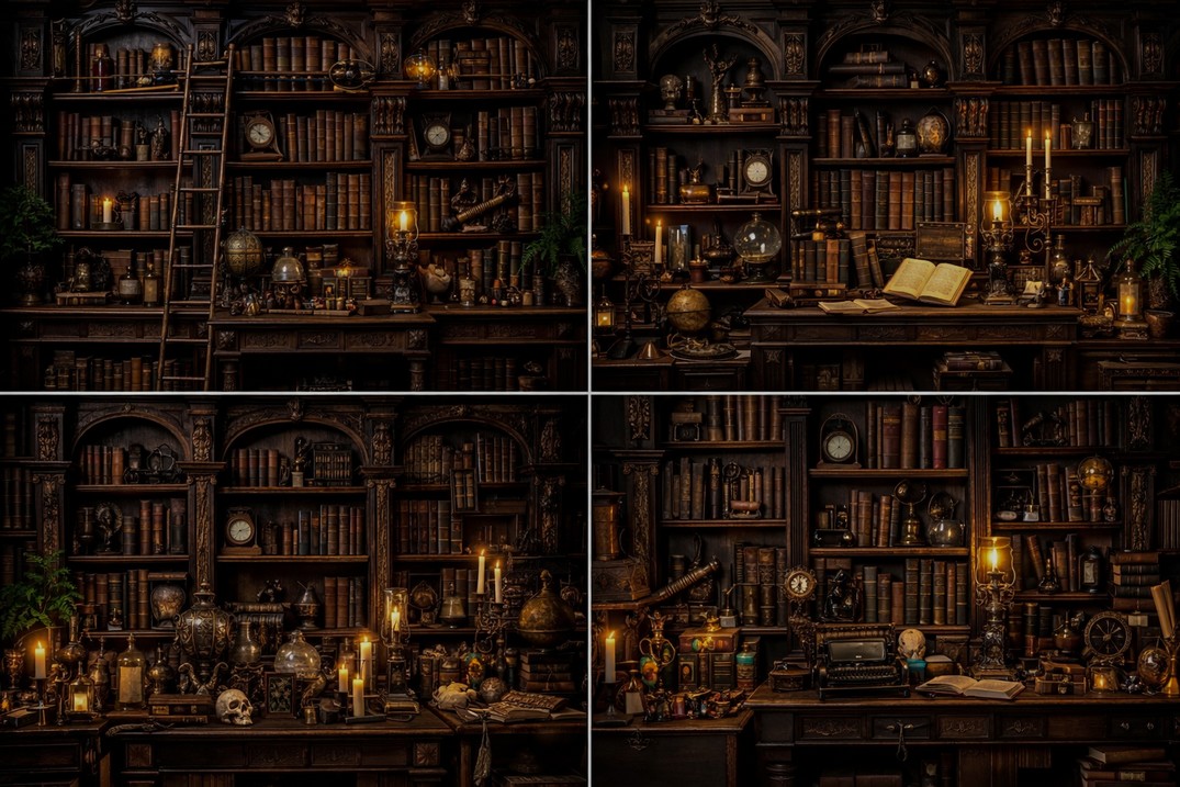 Photography Dark Cloth - Libros de biblioteca vintage, velas, estilo